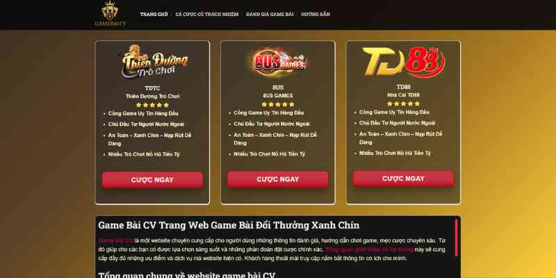 Ảnh: Giao diện chính của Gamebai.cv thân thiện với người dùng